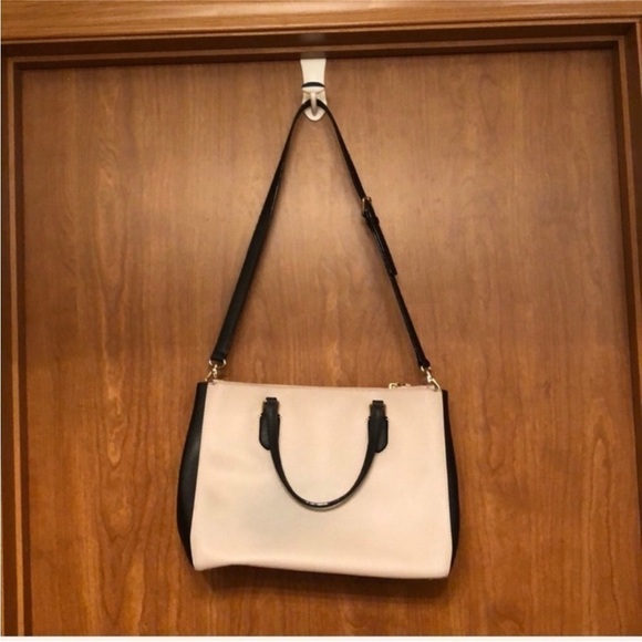 Kate Spade Cream and Black Large Leather Satchel Handbag with Crossbody Strap. - Picture 5 of 10